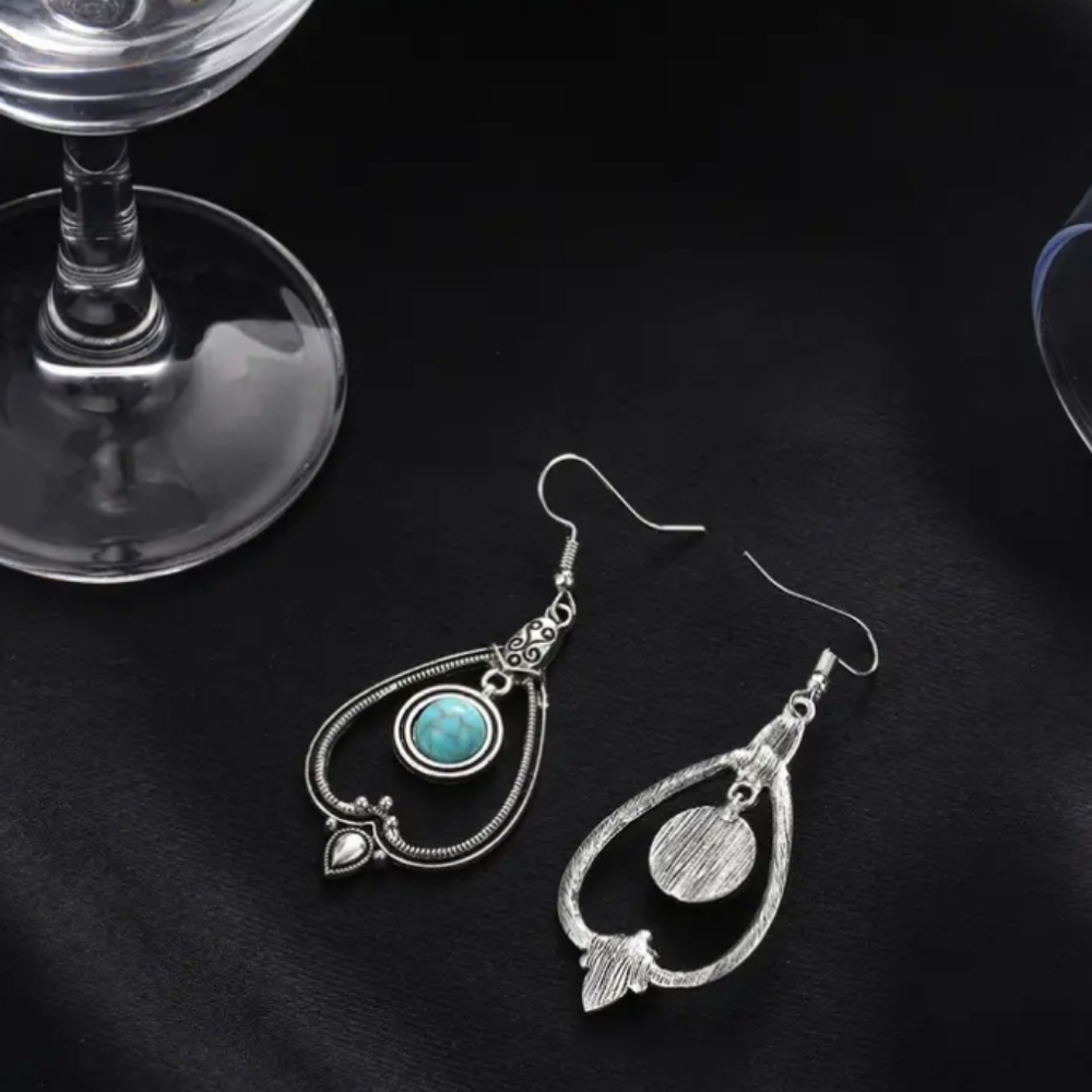 Bohemian Turquoise Silver Earrings - Picture 4 of 6